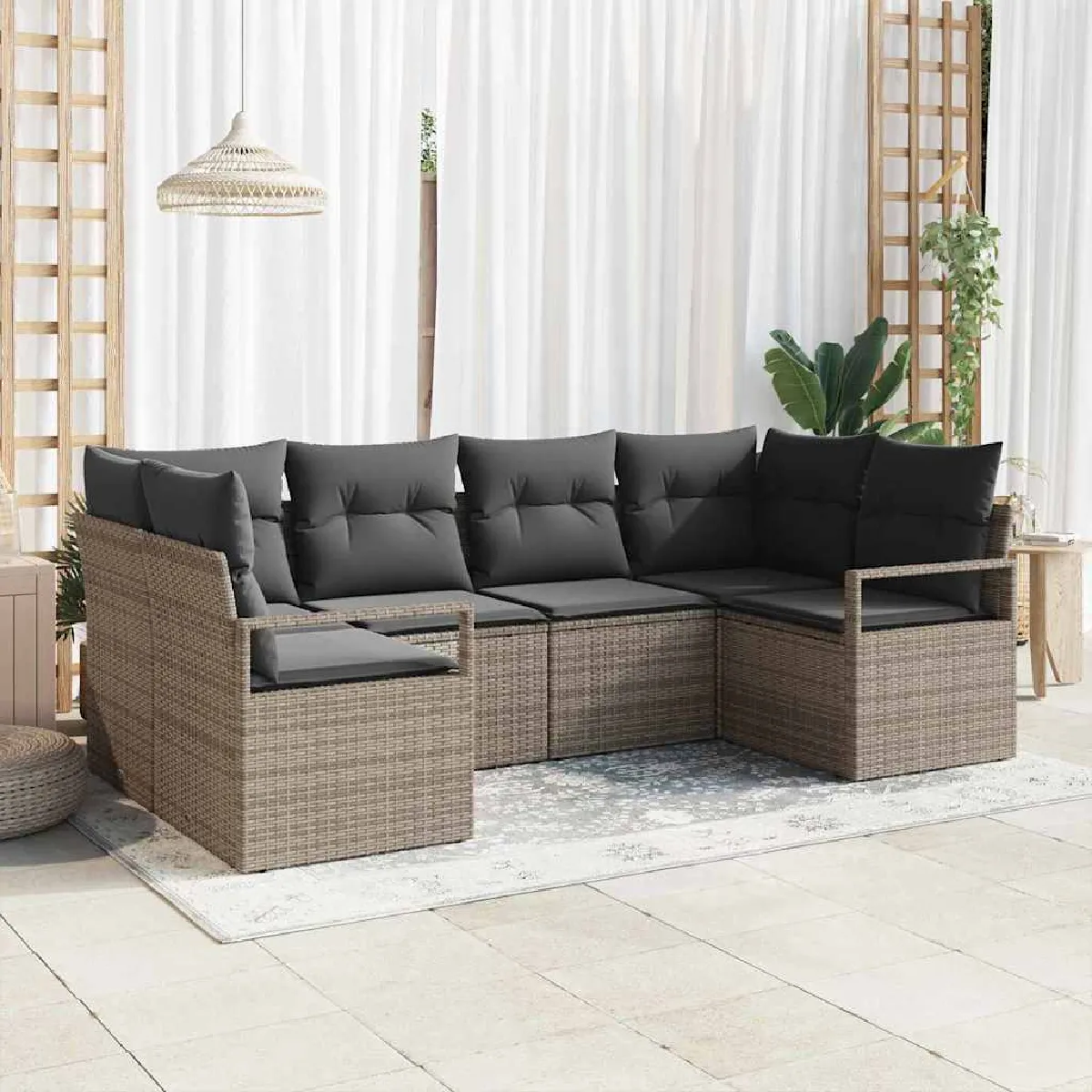 Vidaxl Gris Ensemble De Canapé De Jardin Avec Coussin 6 Pcs Polyrotin