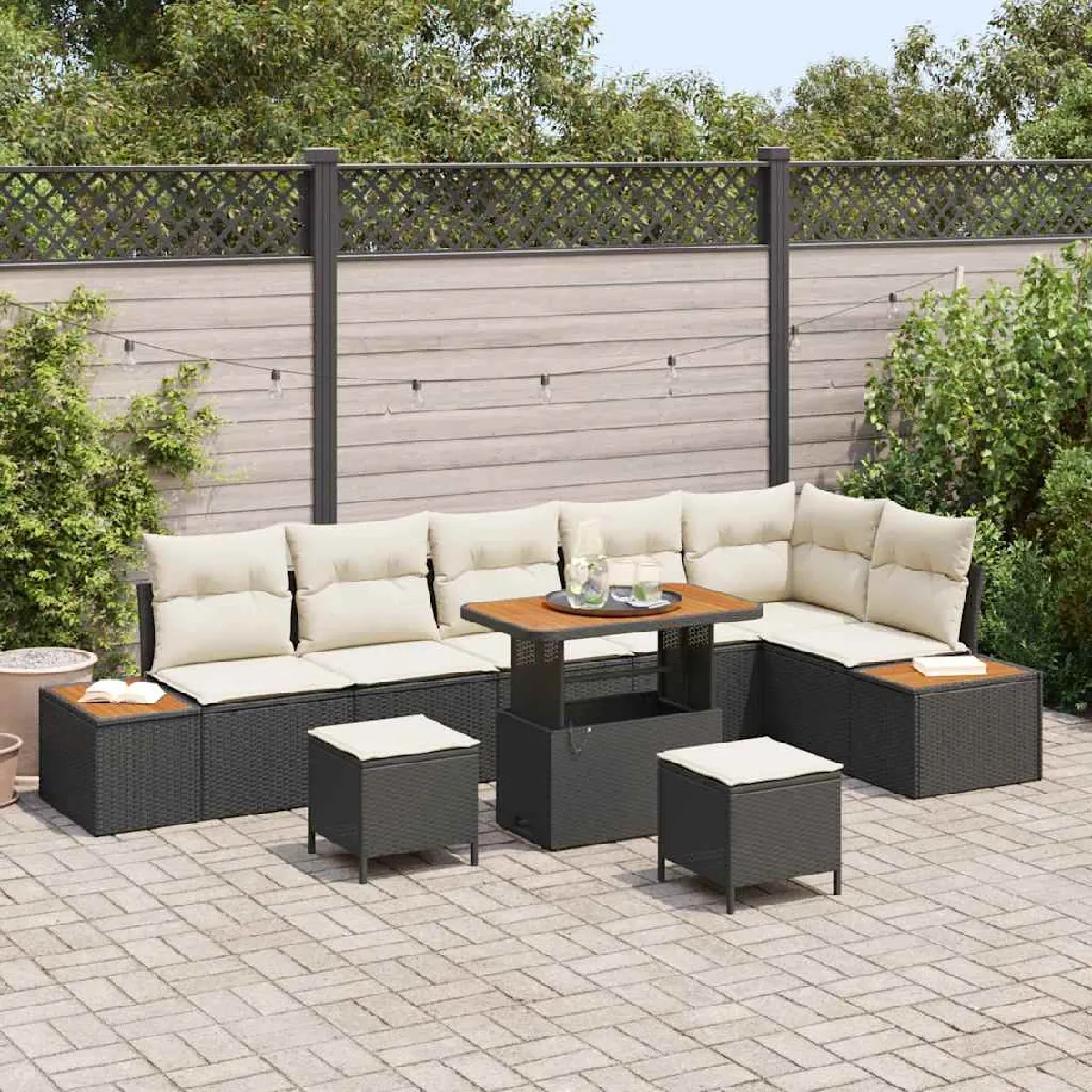vidaXL Ensemble de canapé de jardin 9 pcs Noir polyrotin