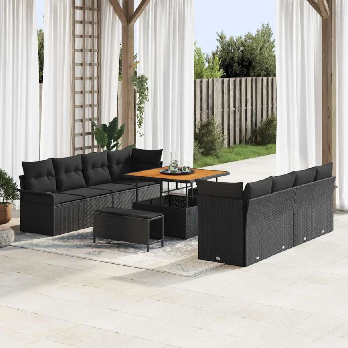 Non Communiqué Noir Vidaxl Ensemble De Canapé De Jardin 11 Pcs Polyrotin, Jardin Et Terrasse, Ensemble Moderne Exterieur, Canapé Lounge 3362114 - Image 3
