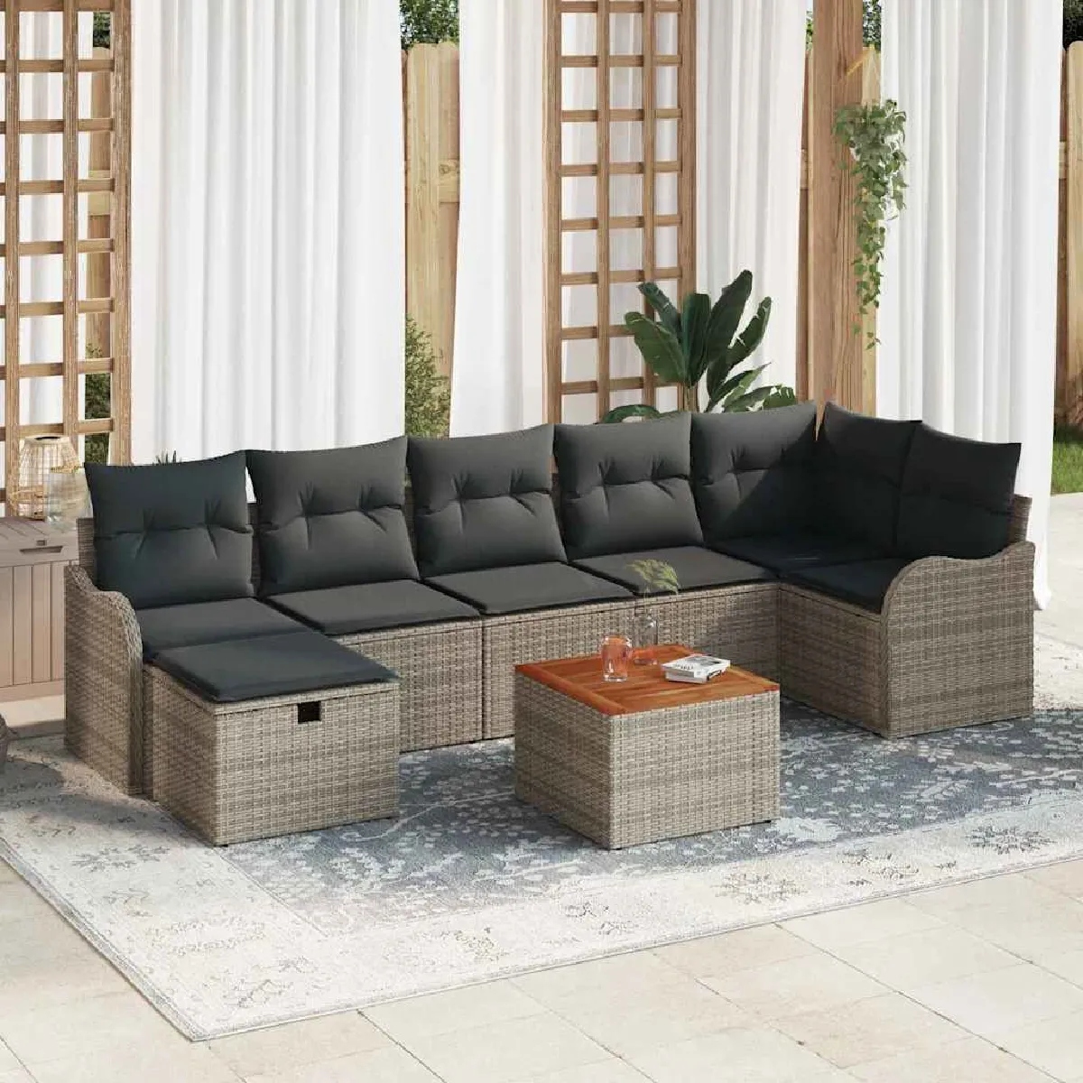 vidaXL Ensemble de canapé de jardin avec coussin 8 pcs Gris Poly rotin