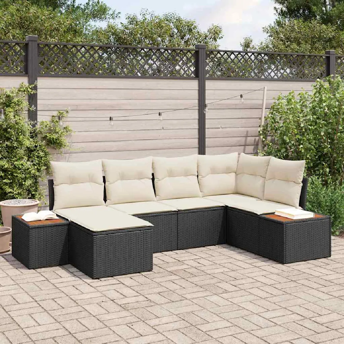 vidaXL Ensemble de canapé de jardin 6 pcs et crème Poly Rattan - vue 6