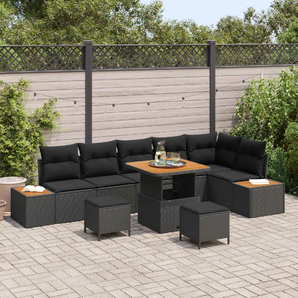vidaXL Ensemble de canapé de jardin 9 pcs Noir polyrotin