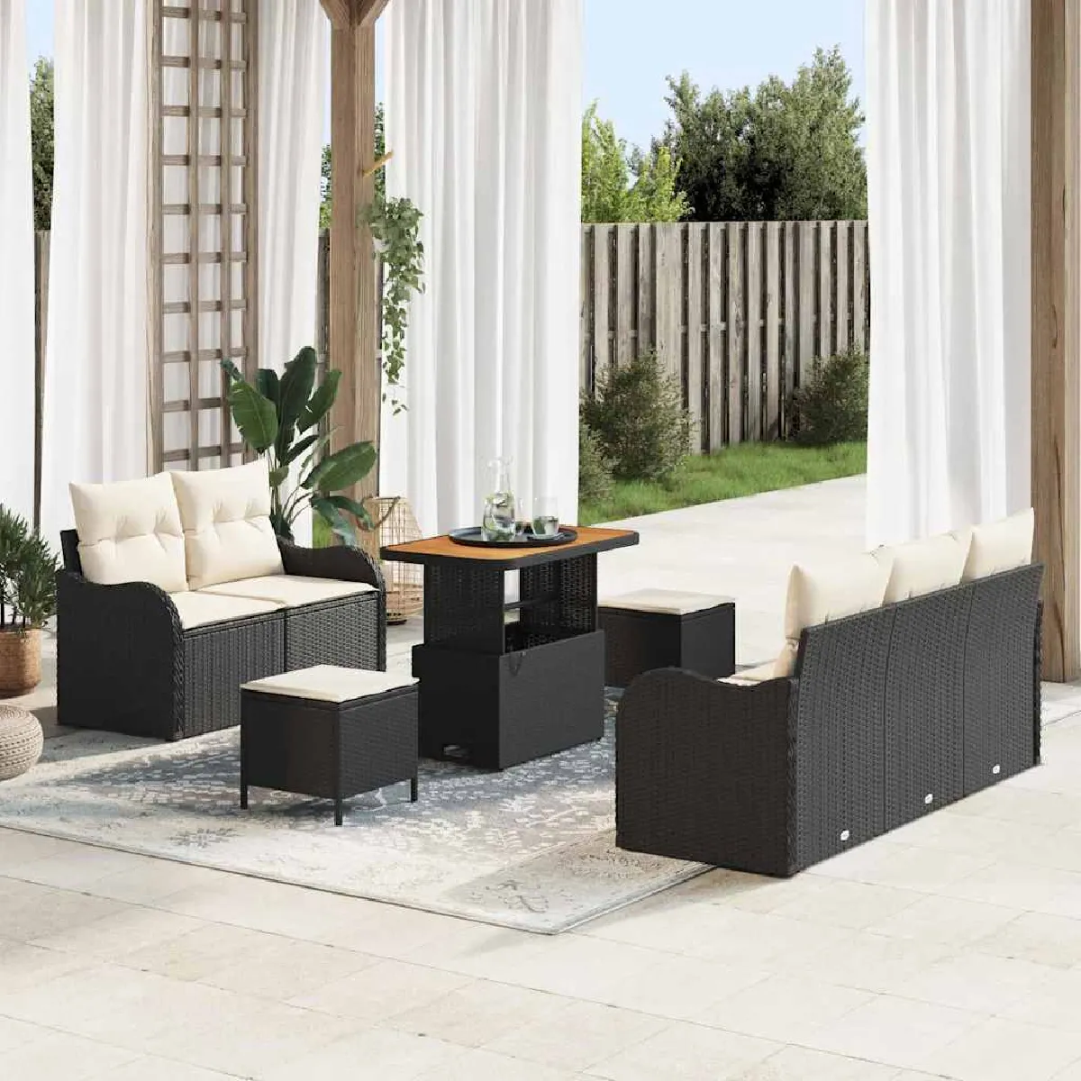 vidaXL Ensemble de canapé de jardin avec coussin 8 pcs et Crème - vue 9