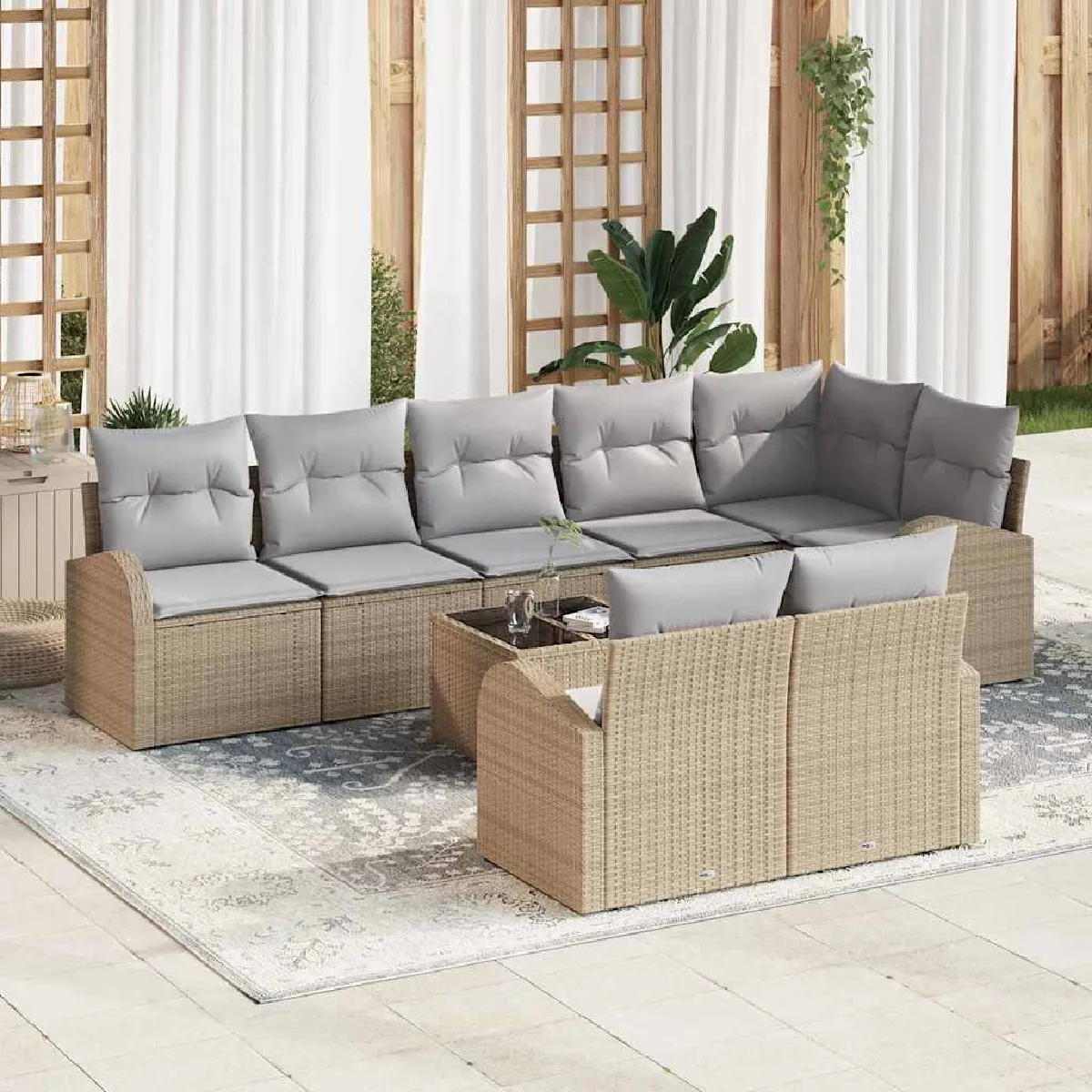 vidaXL Ensemble de canapé de jardin 9 pcs Beige et gris clair