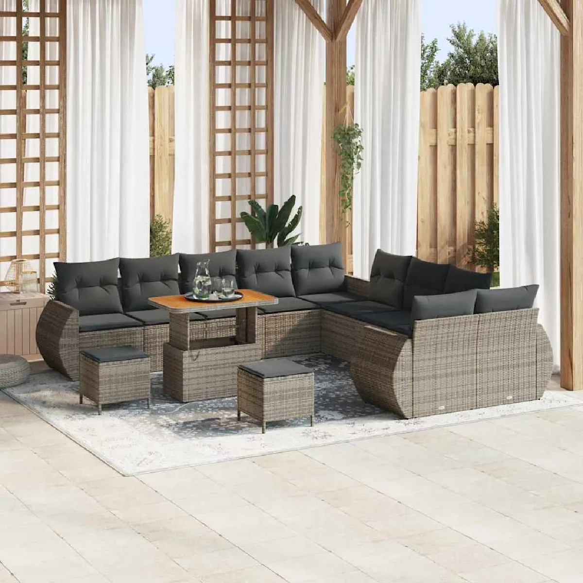vidaXL Ensemble de canapé de jardin avec coussin 13 pcs Gris