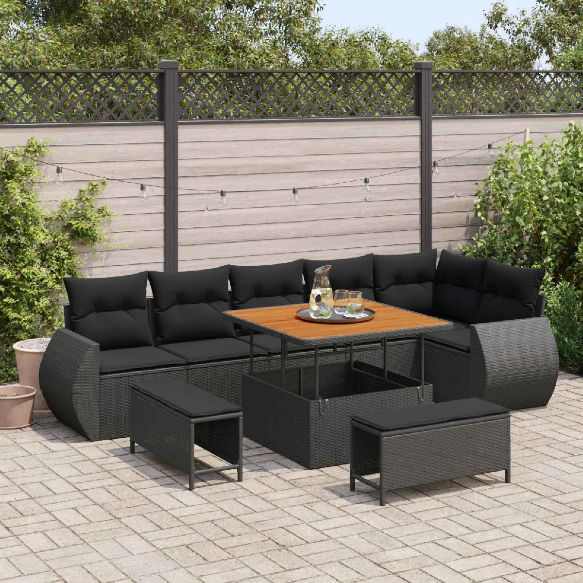 VIDAXL - Ensemble Canapés de Jardin - 9 Pièces - Noir - Image 3