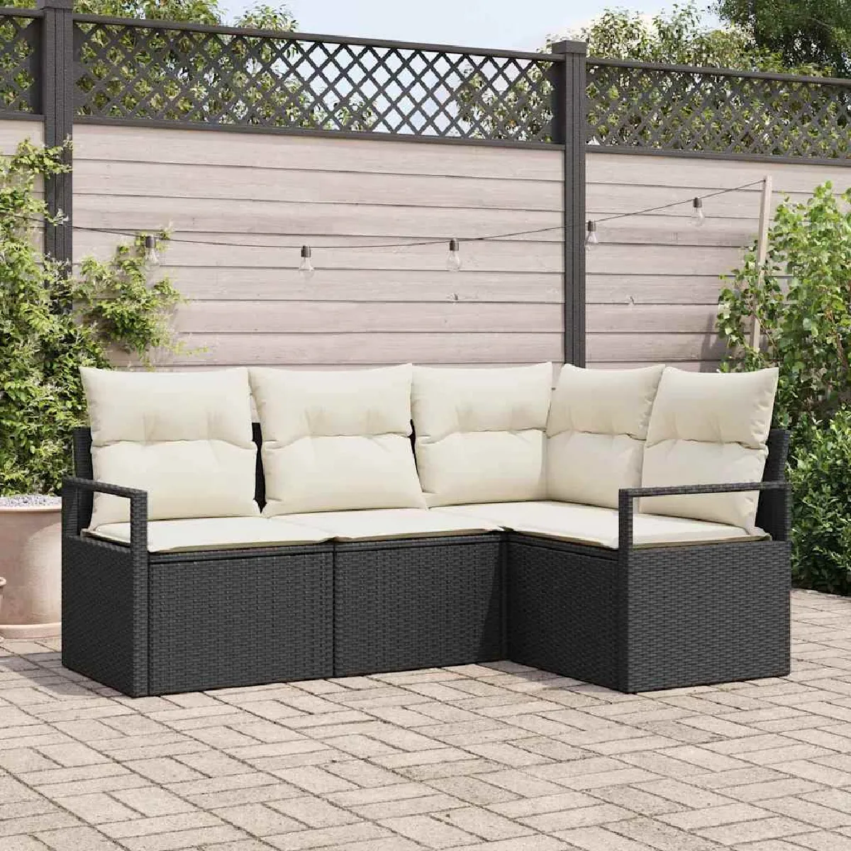 vidaXL Ensemble de canapé de jardin avec coussin 4 pcs et Crème - vue 2