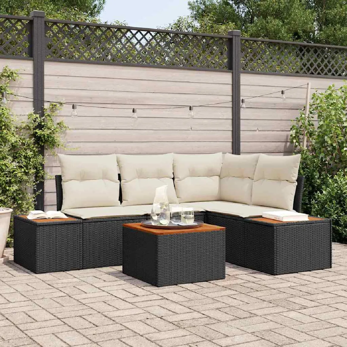 vidaXL Ensemble de canapé de jardin 4 pcs et crème polyrotin - vue 7