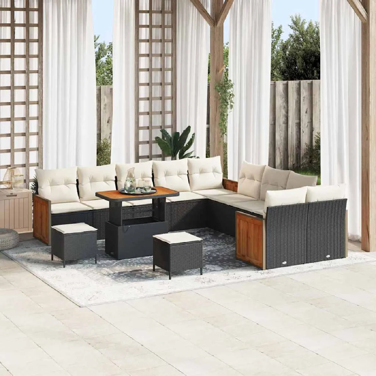 vidaXL Ensemble de canapé de jardin 17 pcs et Crème polyrotin - vue 7