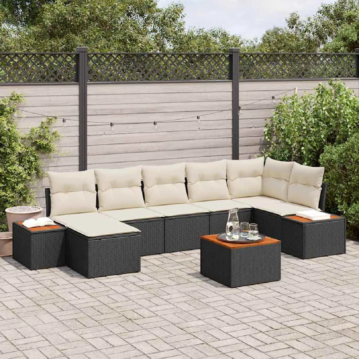 vidaXL Ensemble de canapé de jardin 8 pcs et Crème Poly Rattan - vue 4