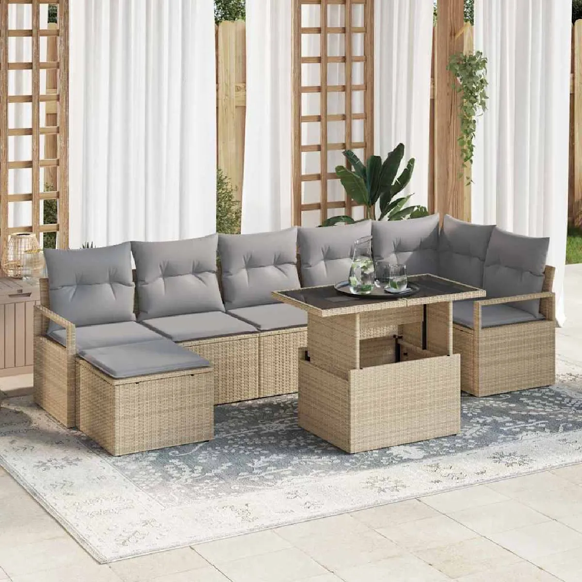 vidaXL Ensemble de canapé de jardin 8 pcs beige et gris clair