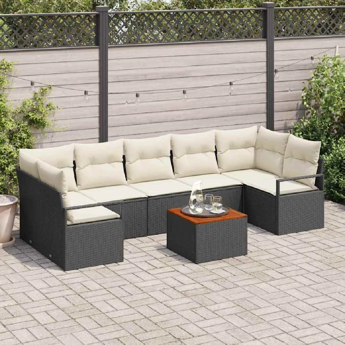 vidaXL Ensemble de canapé de jardin 8 pcs Noir et blanc