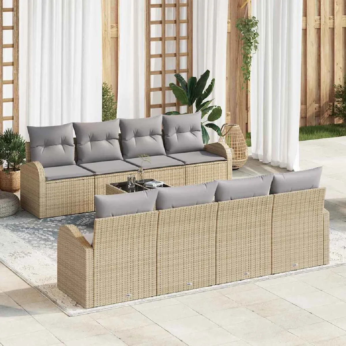vidaXL Ensemble de canapé de jardin avec coussin 9 pcs et - vue 9