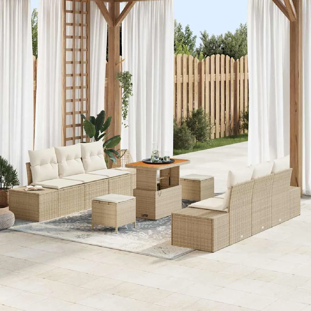 vidaXL Ensemble de canapé de jardin avec coussin 9 pcs et Crème - vue 4