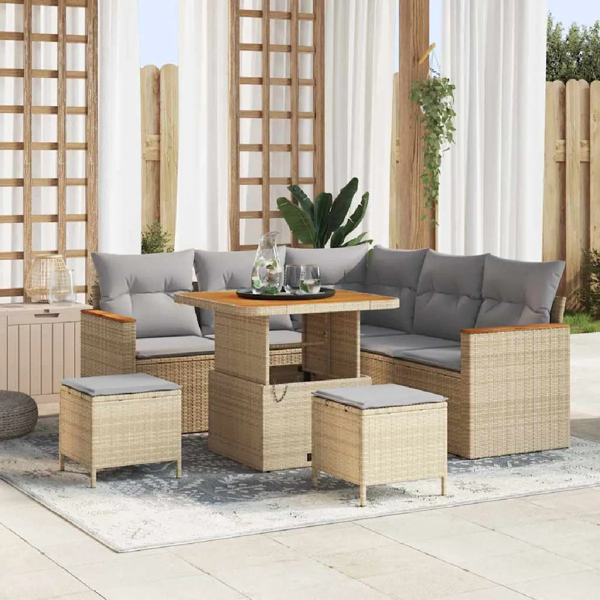 vidaXL Ensemble de canapé de jardin 8 pcs Beige Poly rotin