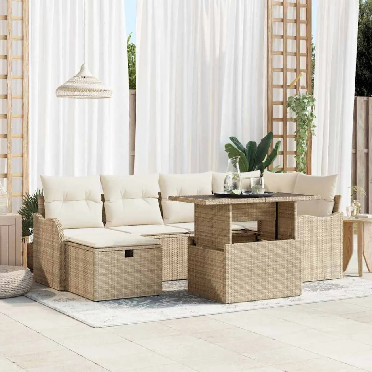 Vidaxl Beige Ensemble De Canapé De Jardin 7 Pcs Poly Rotin