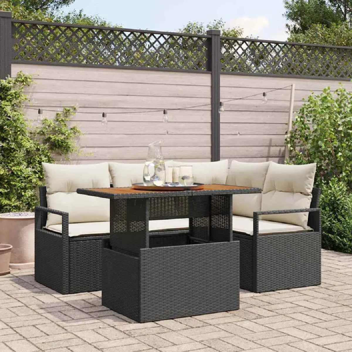 vidaXL Canapé de Jardin 5 pièces avec Coussins Rattan