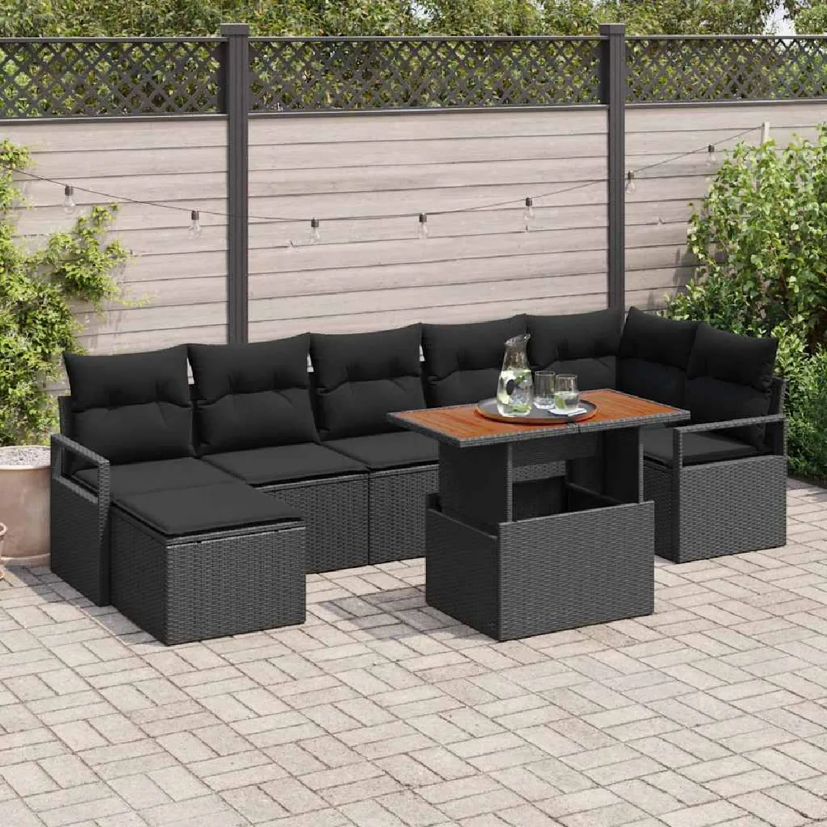vidaXL Ensemble de canapé de jardin 8 pcs Noir Poly rotin