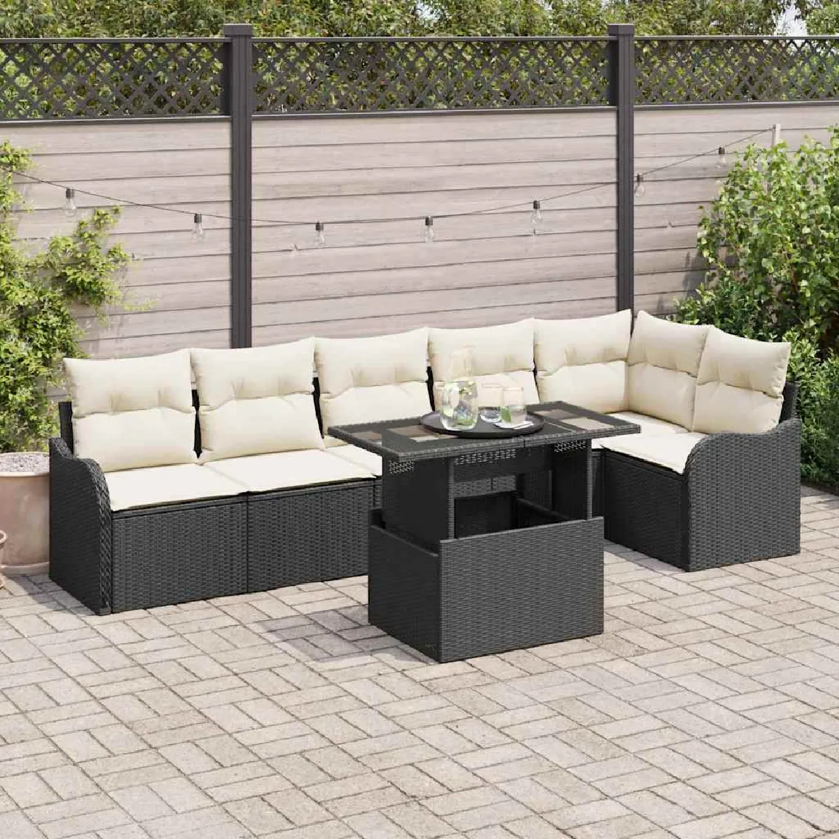 vidaXL Ensemble de canapé de jardin 7 pcs Noir Poly Rattan