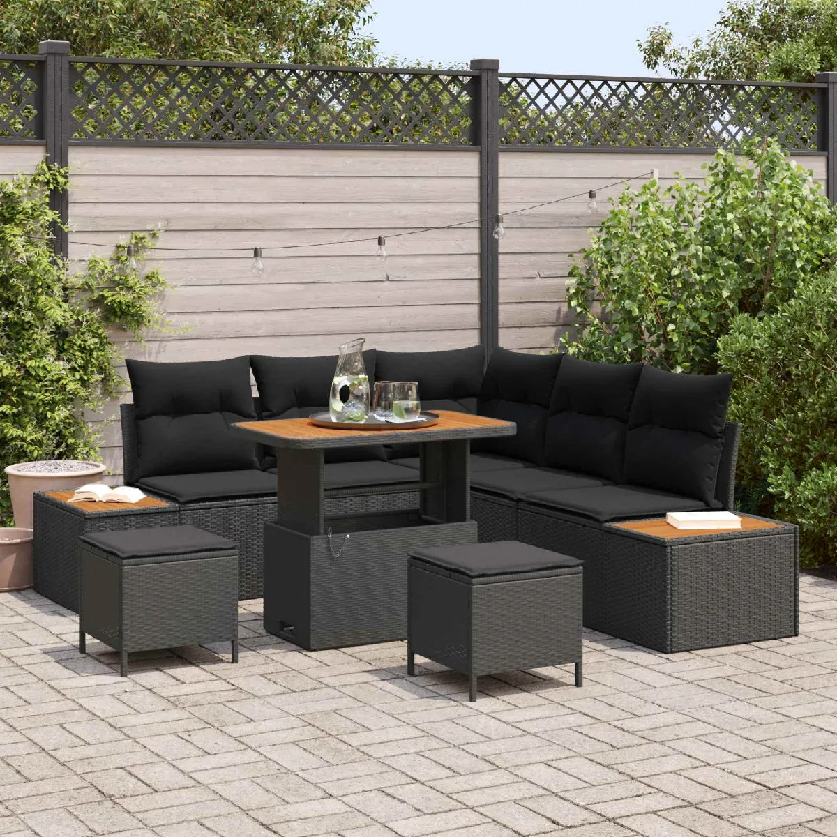 vidaXL Ensemble de canapé de jardin avec coussin 8 pcs Noir
