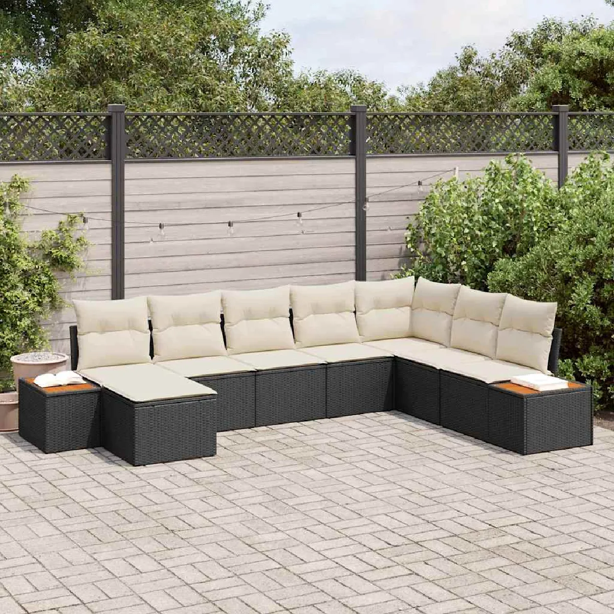 vidaXL Ensemble de canapé de jardin 8 pcs et Crème Poly Rattan