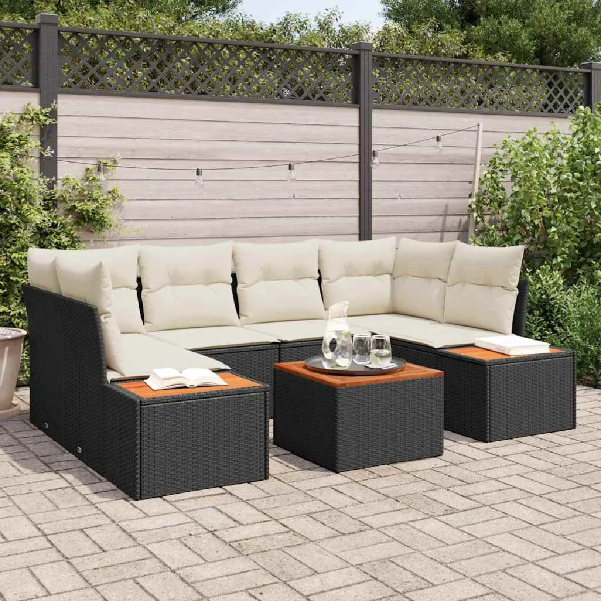 Vidaxl Noir Ensemble De Canapés De Jardins 6 Pièces Avec Coussins En Rattan Poly 3356702 - Image 2