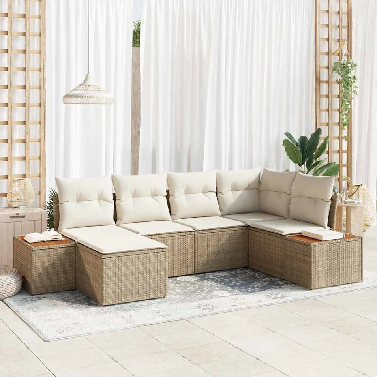 vidaXL Ensemble de canapé de jardin 6 pcs et crème Poly Rattan - vue 5