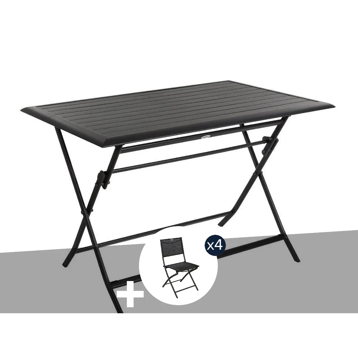 Table de jardin rectangulaire Azua 4 places Graphite + 4 chaises pliantes Modula - Hesp'ride