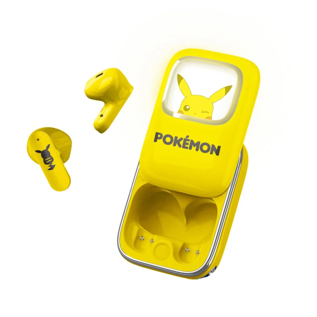 Pokemon Écouteurs TWS sans Fil Bluetooth 5.3 avec Dragonne Motif Pikachu Jaune