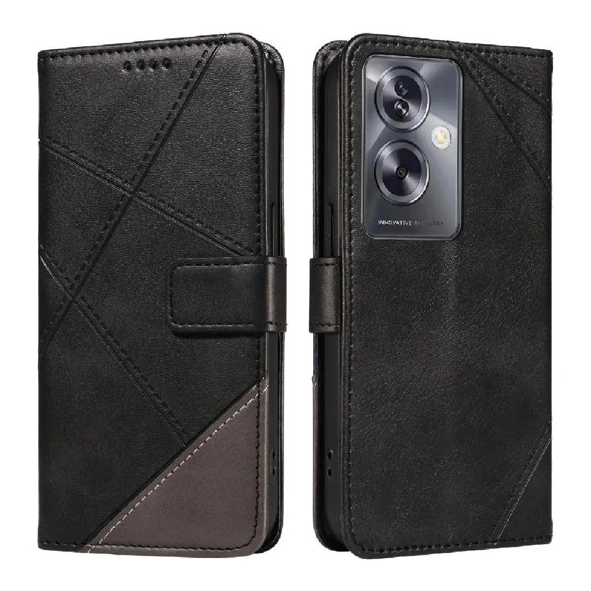 Générique Noir Flip Étui Pour Oppo A79 5G Avec Couture Diamant De Haute Qualité Étui De Protection De Téléphone En Cuir Et Fente Pour Carte Foxdock