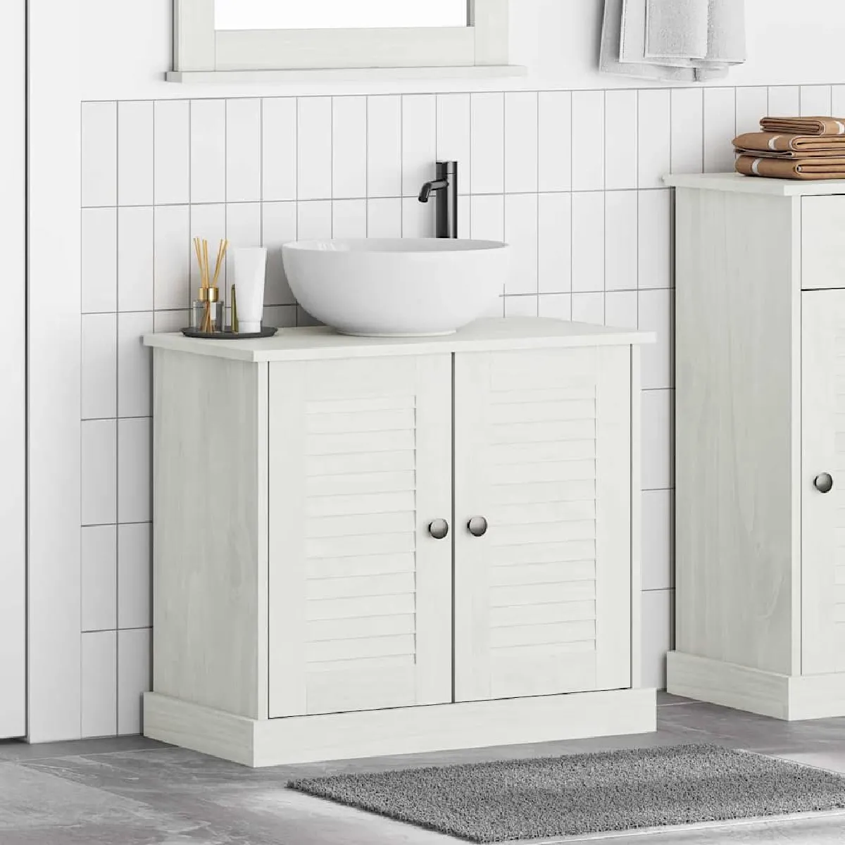 vidaXL Meuble sous évier VIGO Blanc et Blanc Antique 68 x 34 x 59 cm