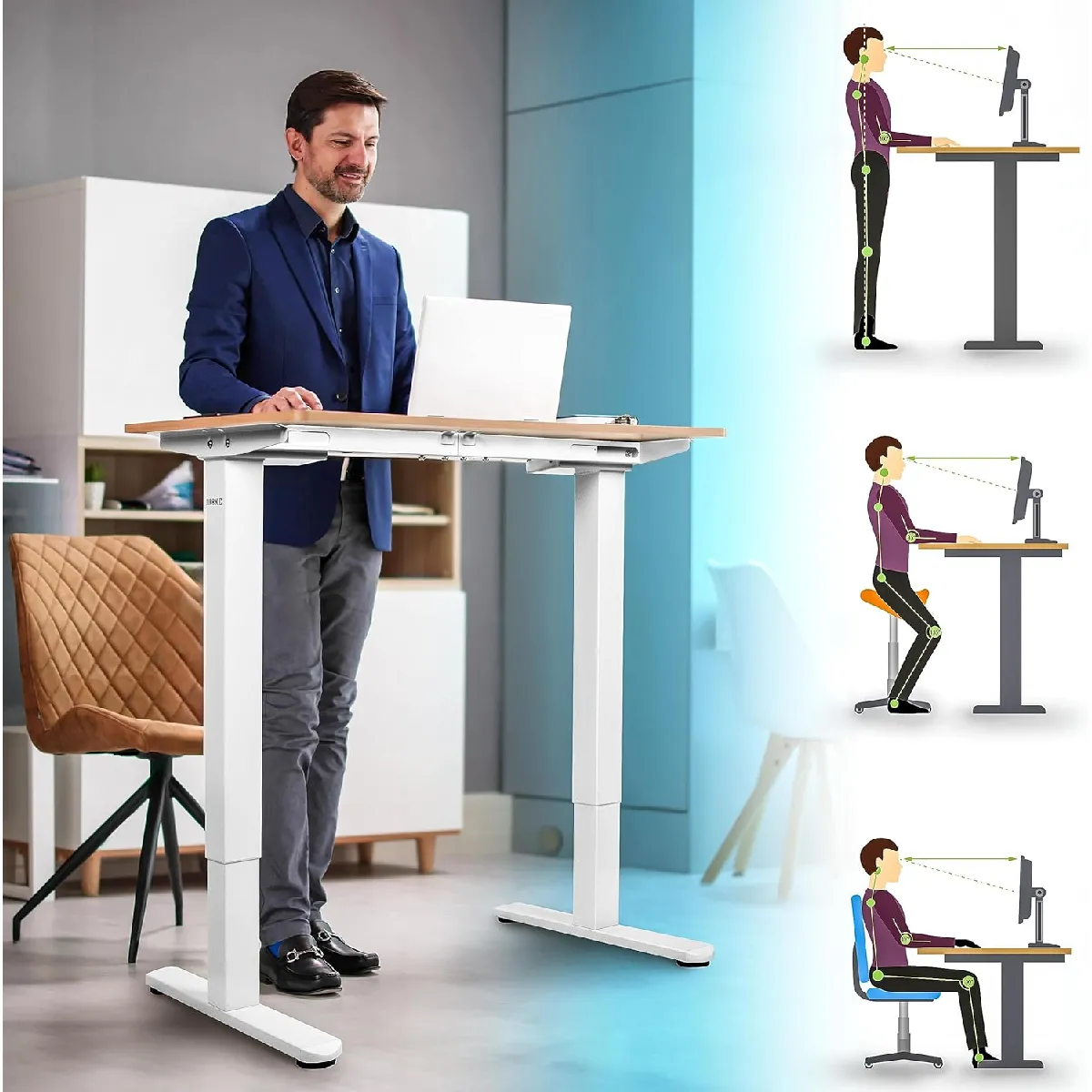 Bureau Assis-Debout Électrique, Dimensions 120x60 Cm, Avec Fonction Memoire Et Anti Collision Ports Usb A Et Type C Hauteur Reglable De 70 A 119 Cm 97534569