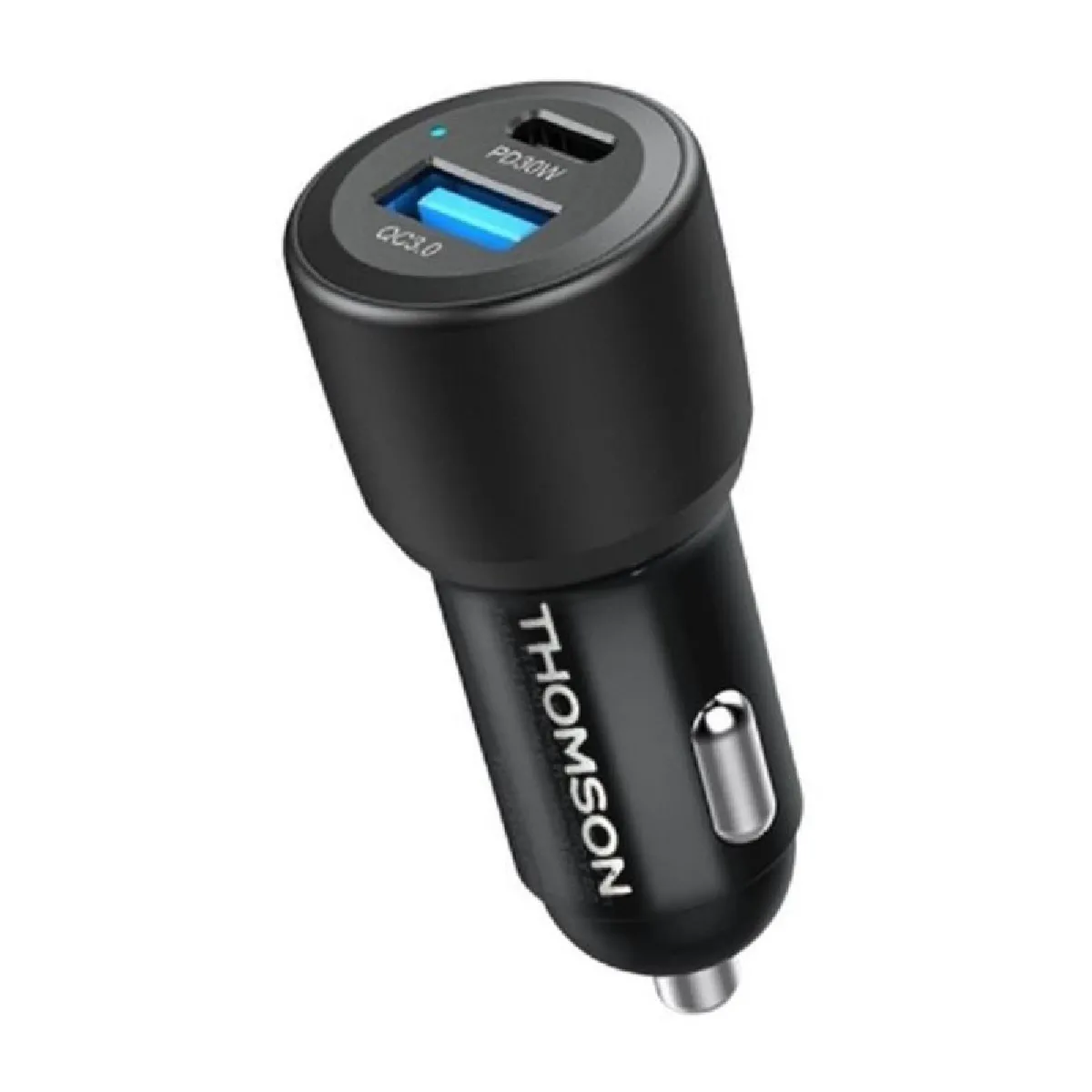 Chargeur voiture - THOMSON - 60 W - Technologie gan nouvelle génération totale - USB-C - PD 30 W + USB-A QC 3.0 - 30 W