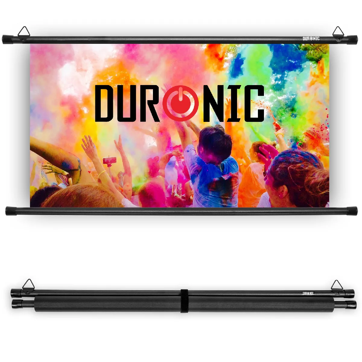 DURONIC BPS90 16/9 Ecran de Projection TV et Home Cinema de 90 Pouces 229 cm 199 x 112 cm Fixation par Crochets Barres lest&eacute;es Toile pour vid&eacute;oprojecteur Gain +1 id&eacute;al pour 3D 8K 4K 1080P