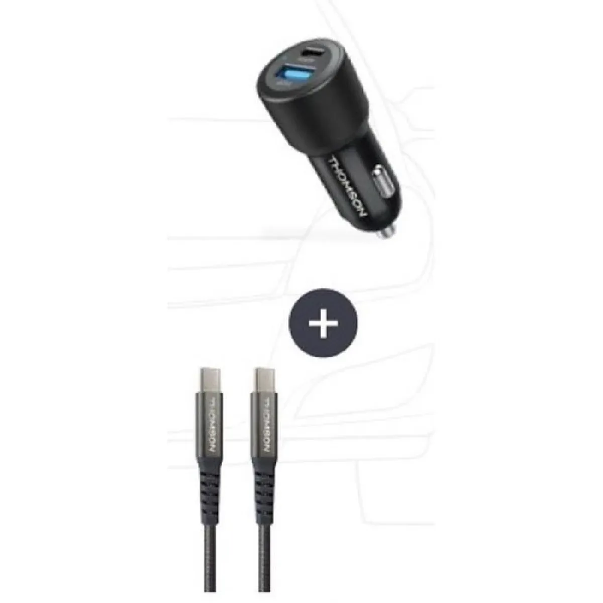 Pack chargeur + câble - THOMSON - Chargeur de voiture 60 W - Câble C vers C 65 W - 1.5 m