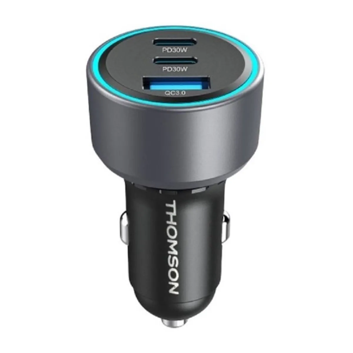 Chargeur voiture - THOMSON - 60 W - Technologie gan nouvelle génération totale - 2 USB-C - PD 30 W + USB-A - QC 3.0 - 18 W