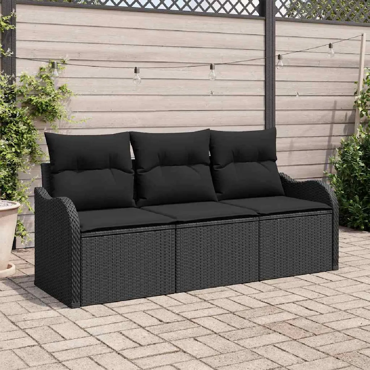 vidaXL Ensemble de canapé de jardin avec coussin 3 pcs Poly rotin