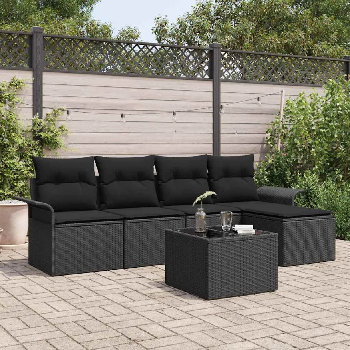 Vidaxl Noir Ensemble De Canapé De Jardin Avec Coussin 6 Pcs Polyrotin
