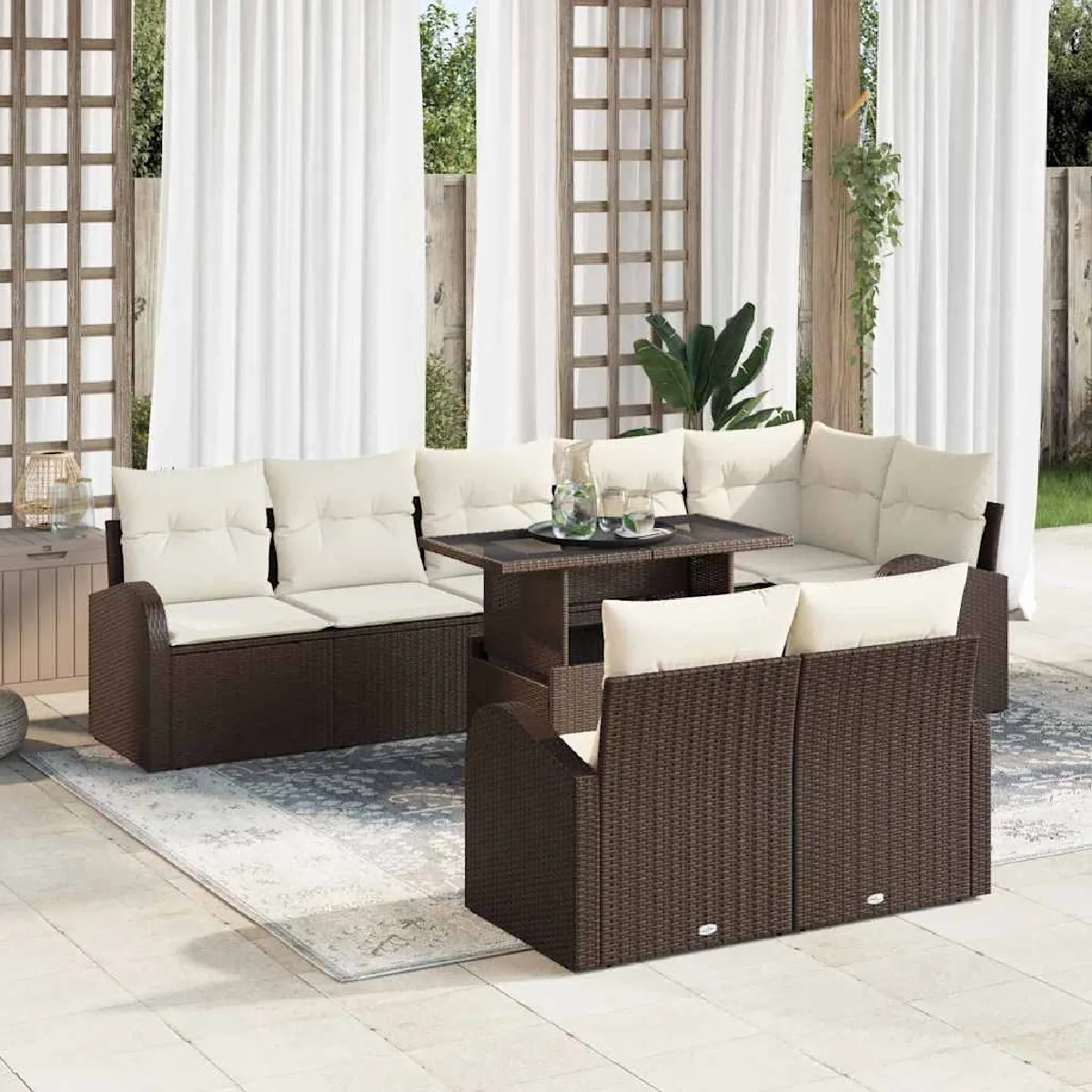 vidaXL Ensemble de canapé de jardin 9 pcs Marron et Crème polyrotin