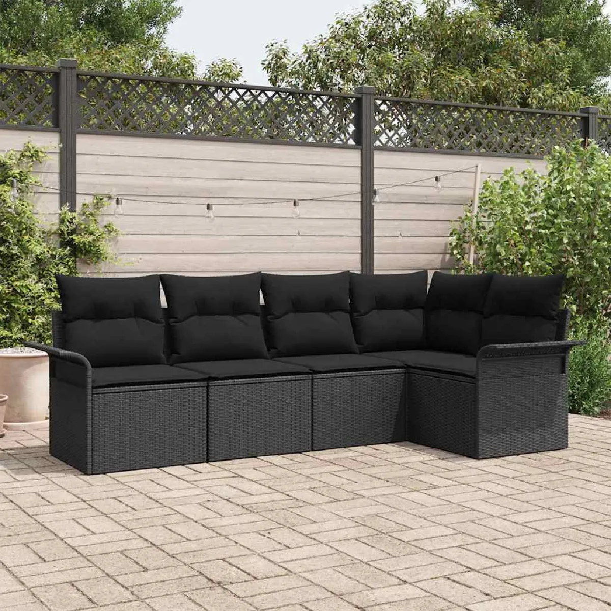 Vidaxl Noir Ensemble De Canapé De Jardin Avec Coussin 5 Pcs Polyrotin