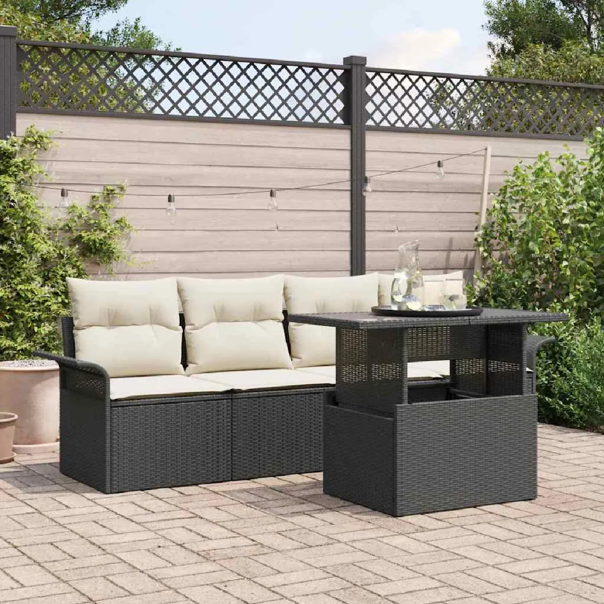vidaXL Ensemble de canapé de jardin 5 pcs Noir Poly Rattan