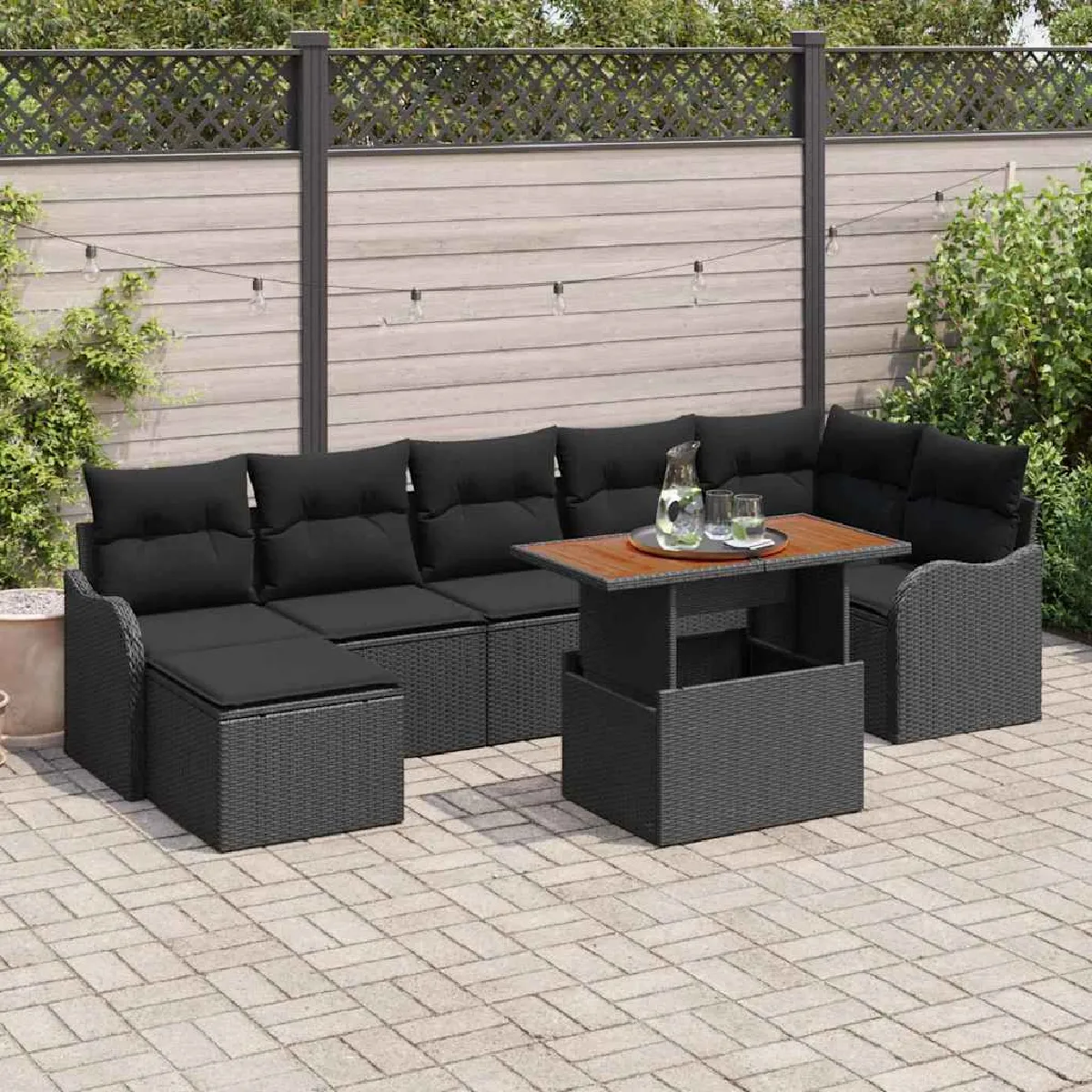 vidaXL Ensemble de canapé de jardin avec coussin 8 pcs Noir