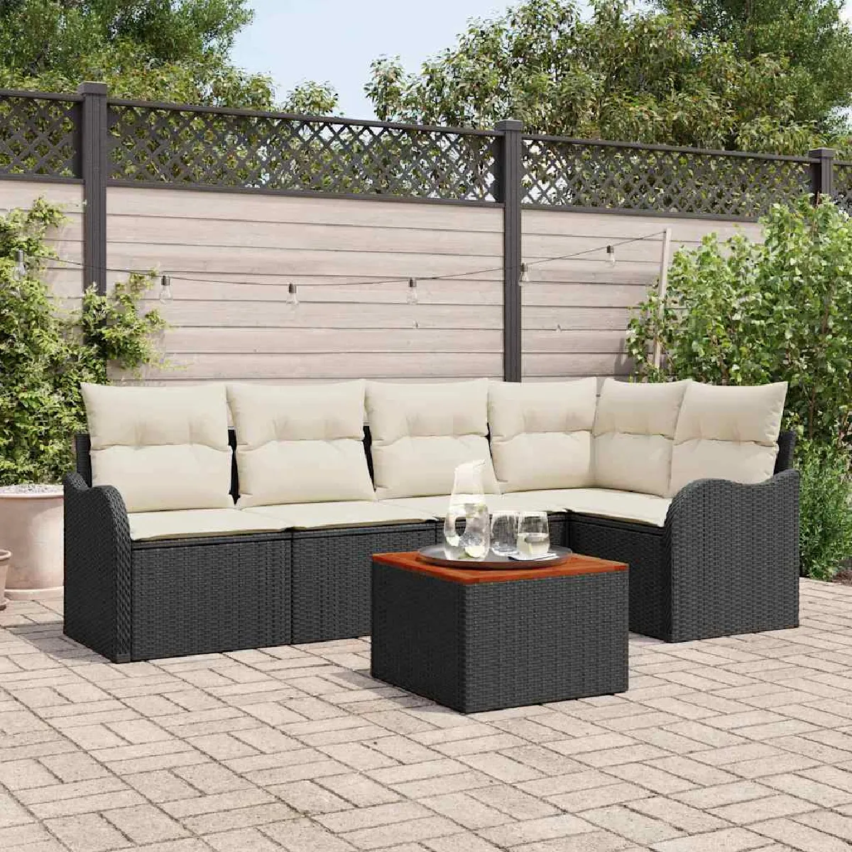 vidaXL Ensemble de canapé de jardin 6 pcs Noir et blanc