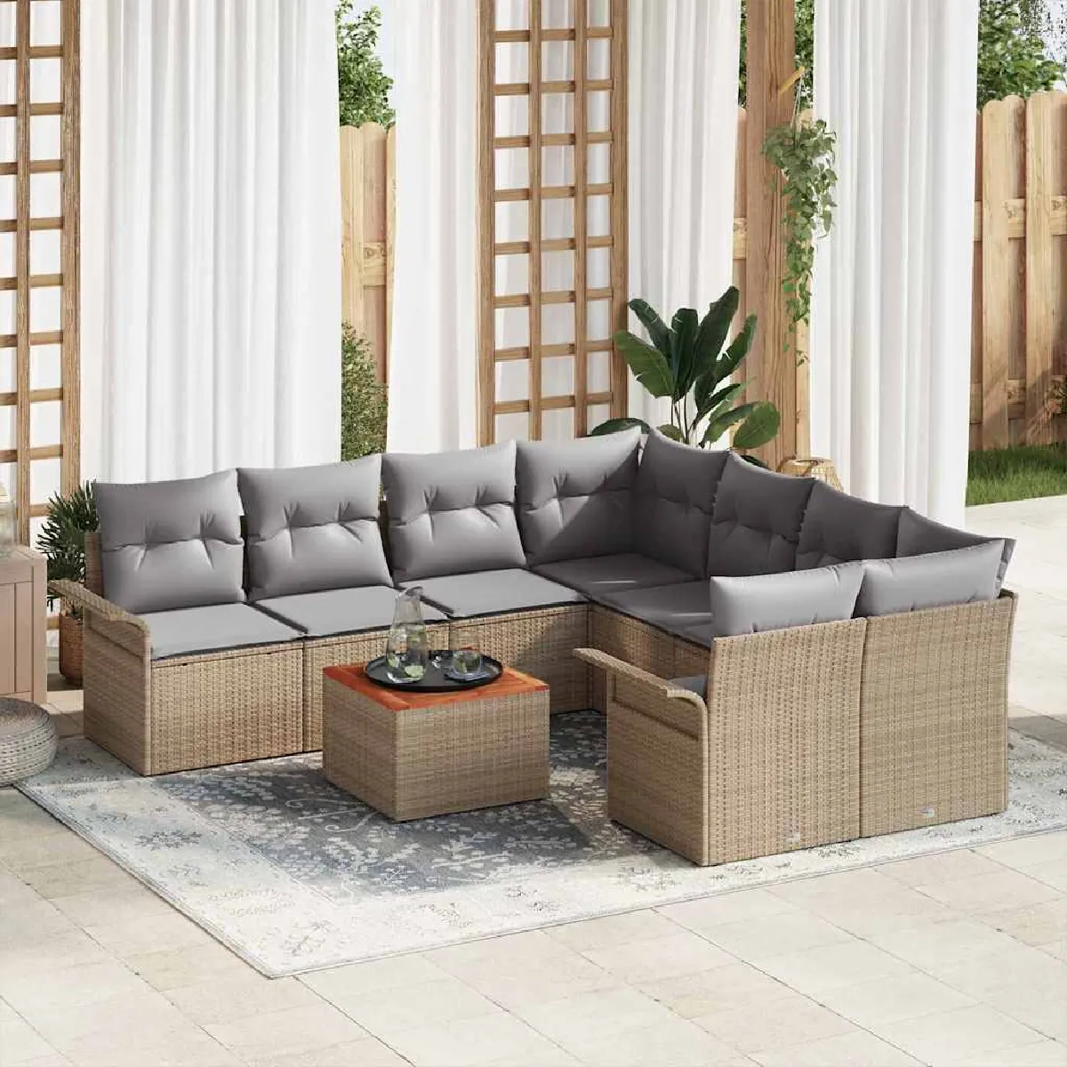 vidaXL Ensemble de canapé de jardin 9 pcs Beige et Gris clair