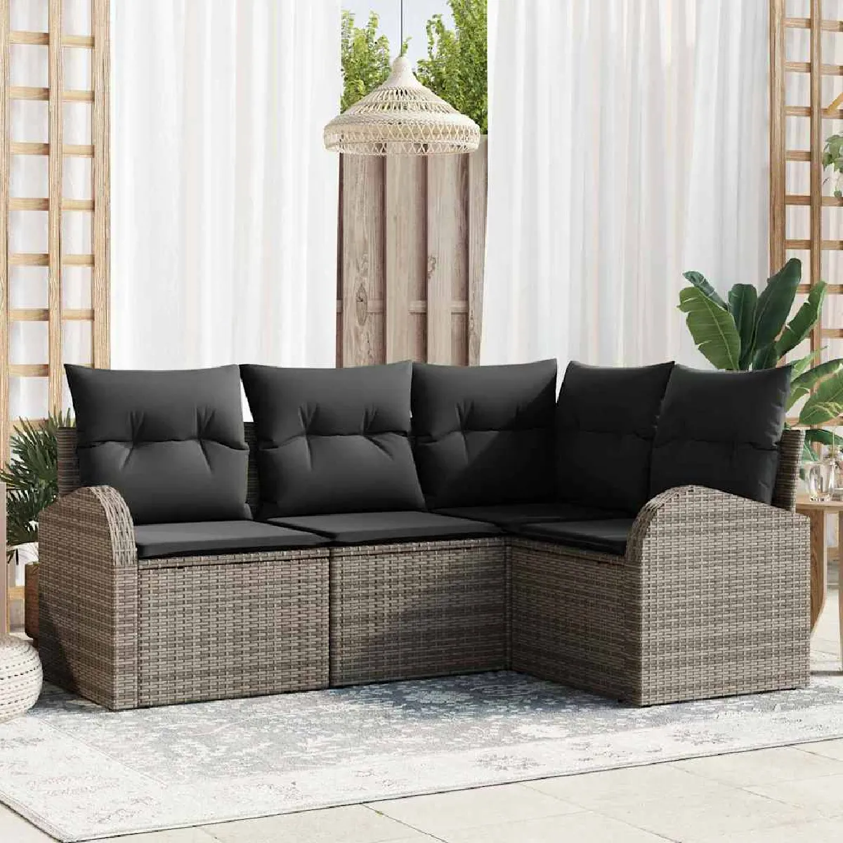 Non Communiqué Gris Ensemble De Canapé De Jardin 4 Pièces Vidaxl Avec Coussins En Rotin Poly, Canapé De Jardin 2 Places Vidaxl 3354688 - Image 3