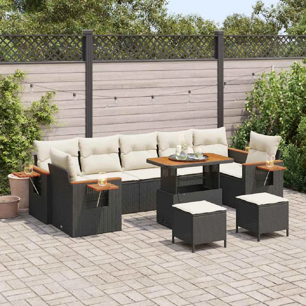 vidaXL Ensemble de canapé de jardin avec coussin 10 pcs Noir et Crème