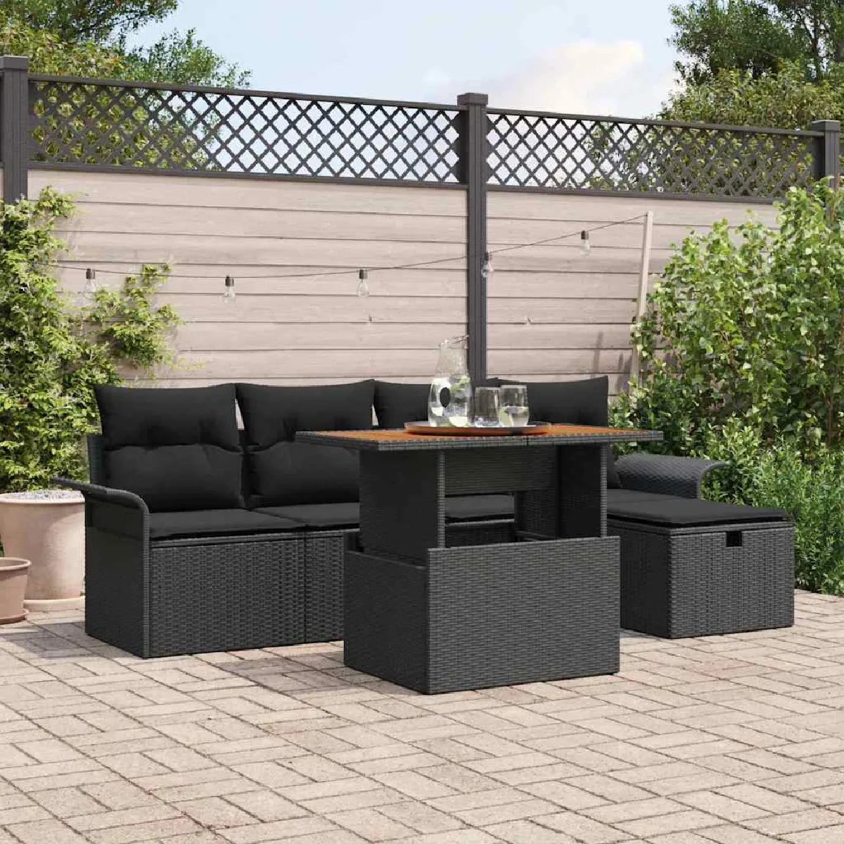 Vidaxl Noir Ensemble De 6 Canapés De Jardin Avec Coussins Poly Rattan - Image 3