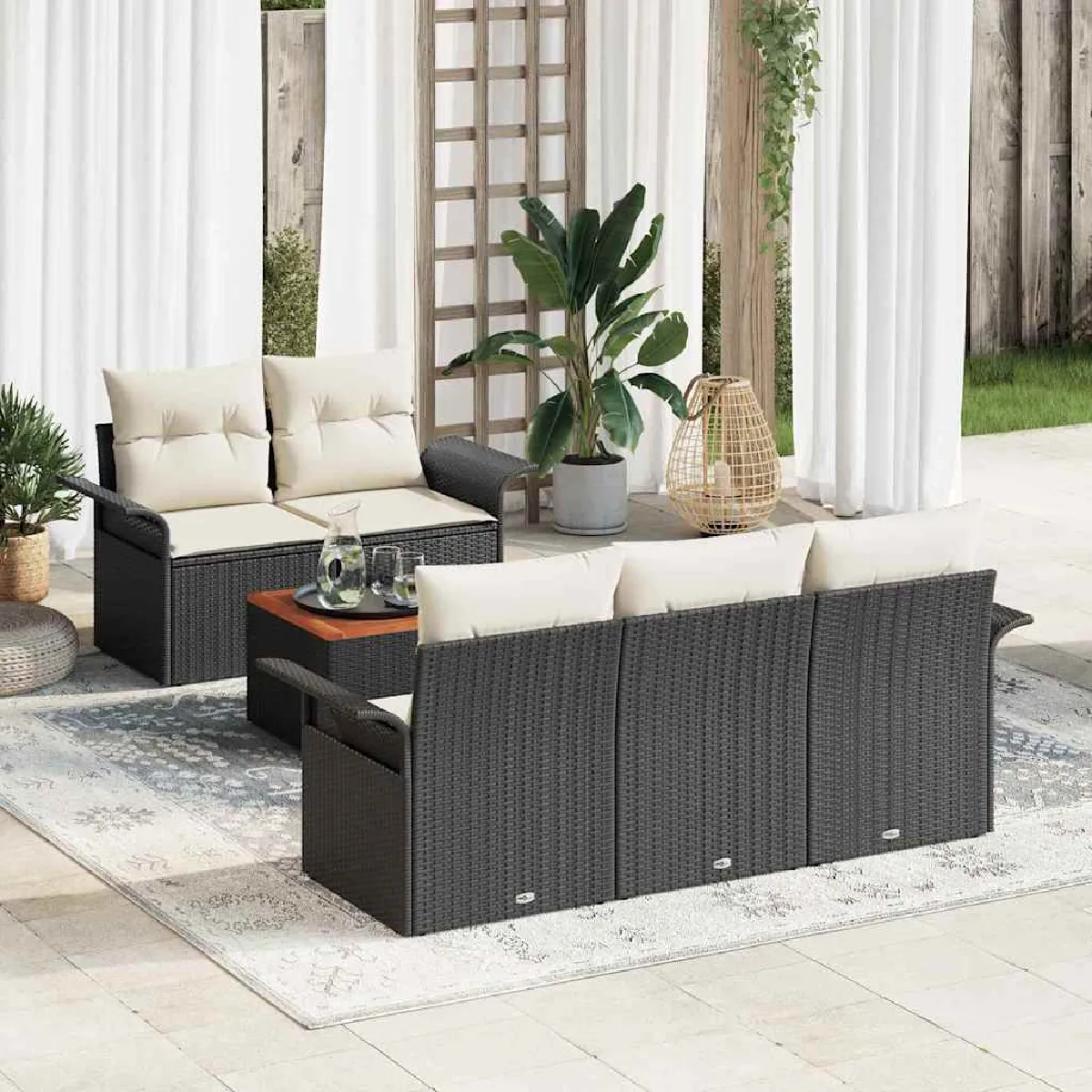 vidaXL Ensemble de canapé de jardin 6 pcs Noir et Crème polyrotin