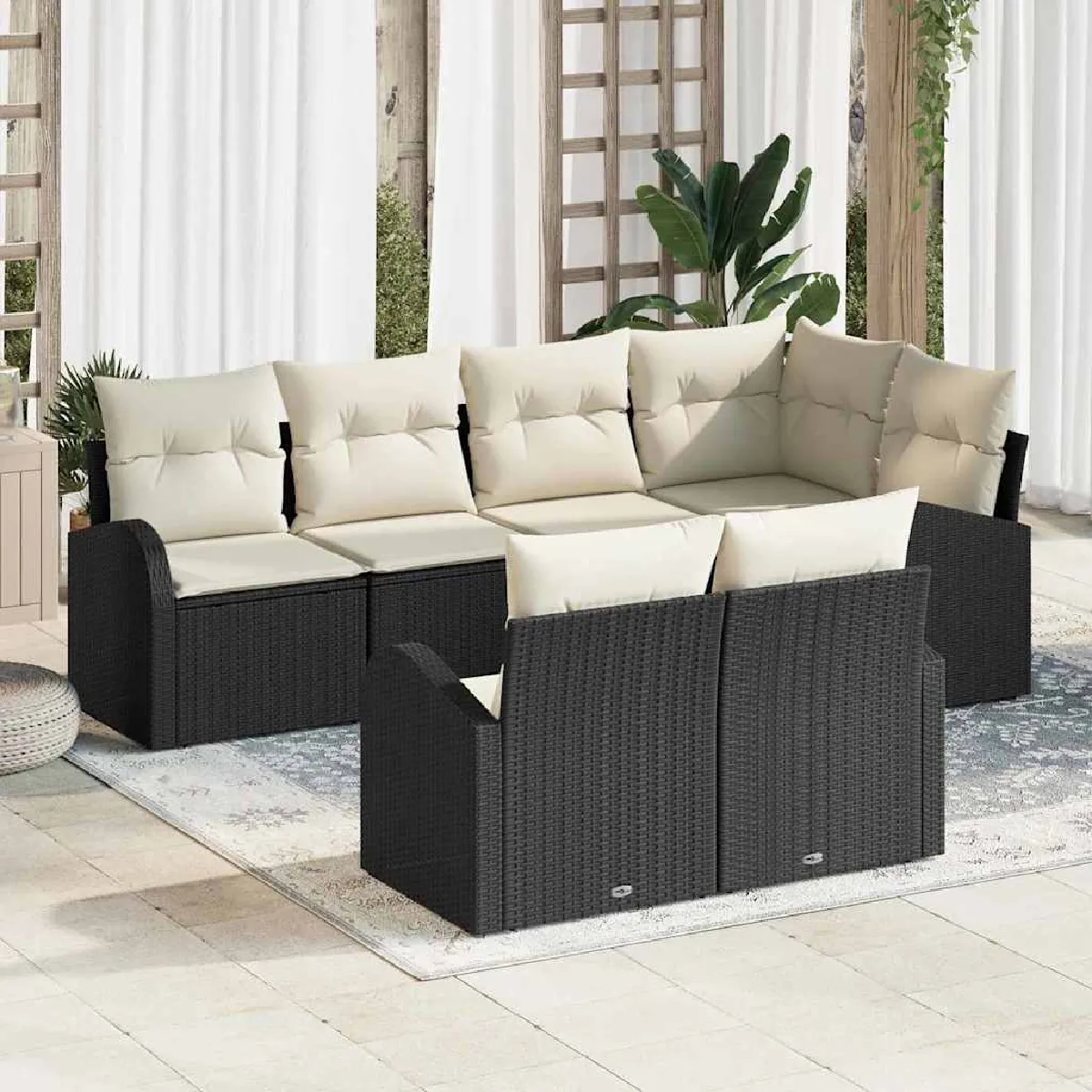 vidaXL Ensemble de canapé de jardin 7 pcs Noir et Blanc polyrotin