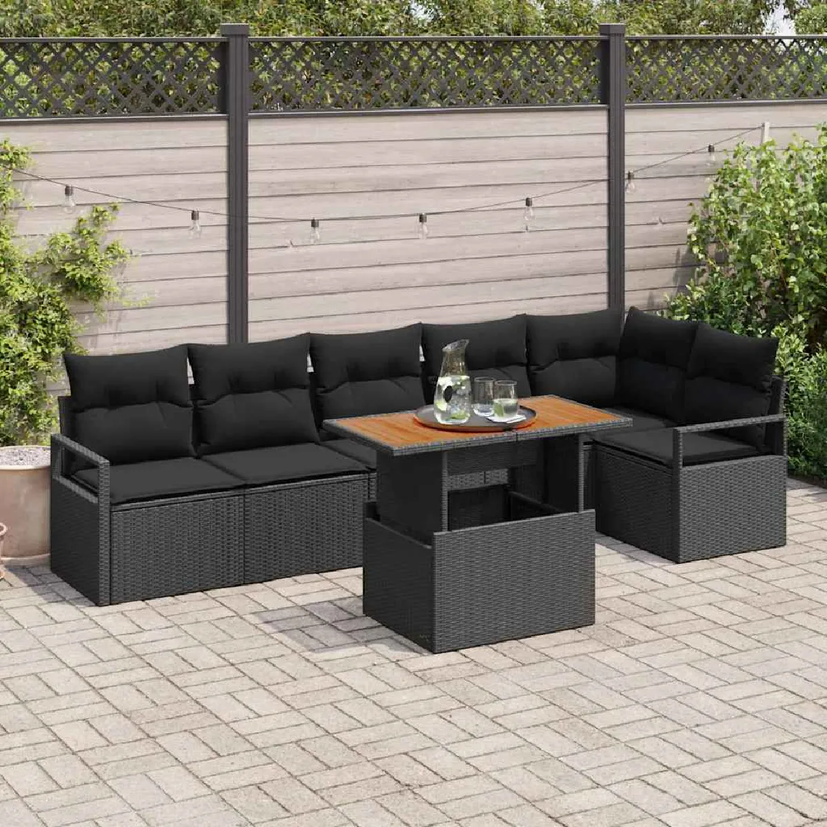 vidaXL Ensemble de salle à manger pour jardin 7 pcs Noir et Marron